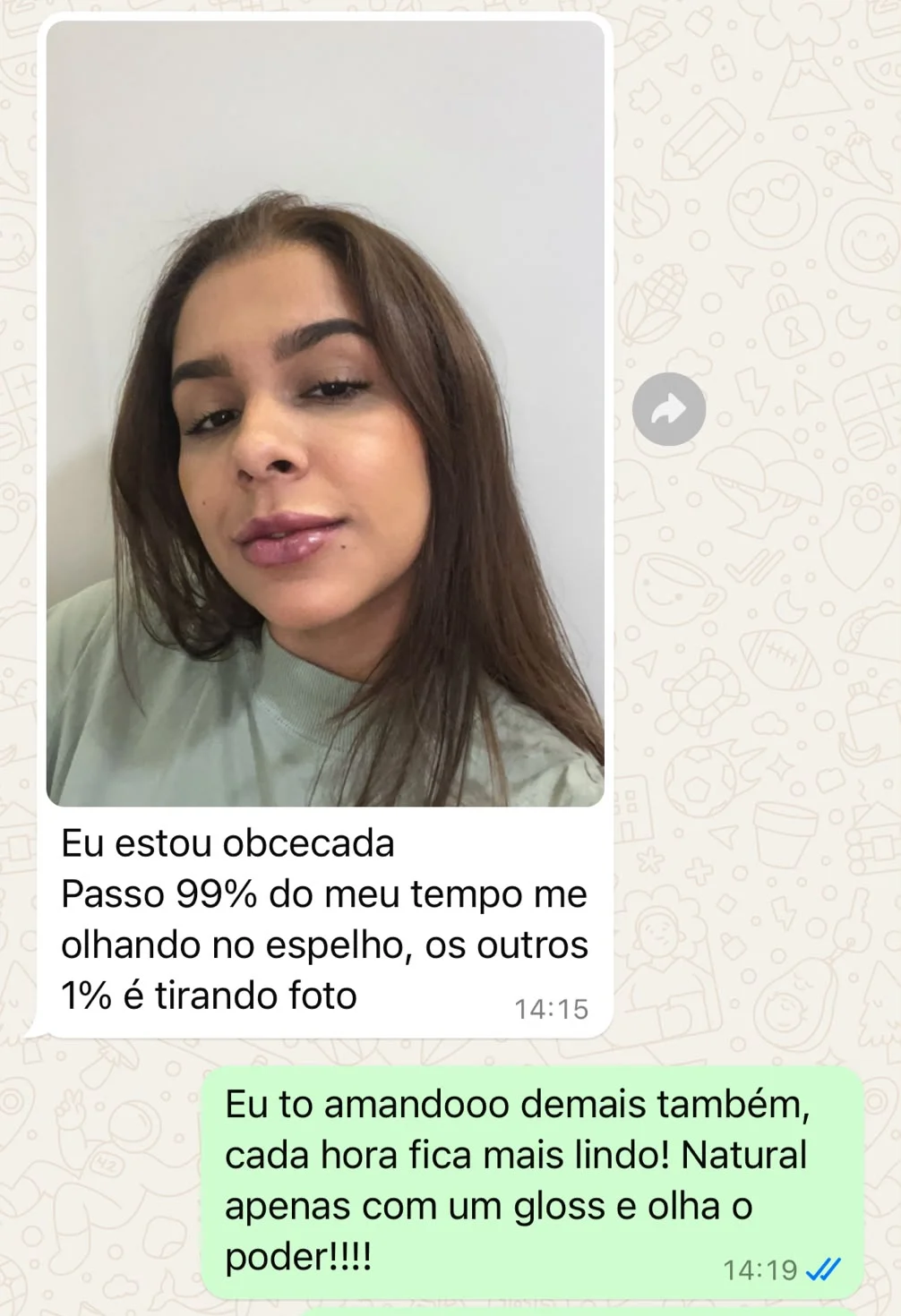 Print de conversa no WhatsApp em que uma paciente envia uma foto e comenta o resultado